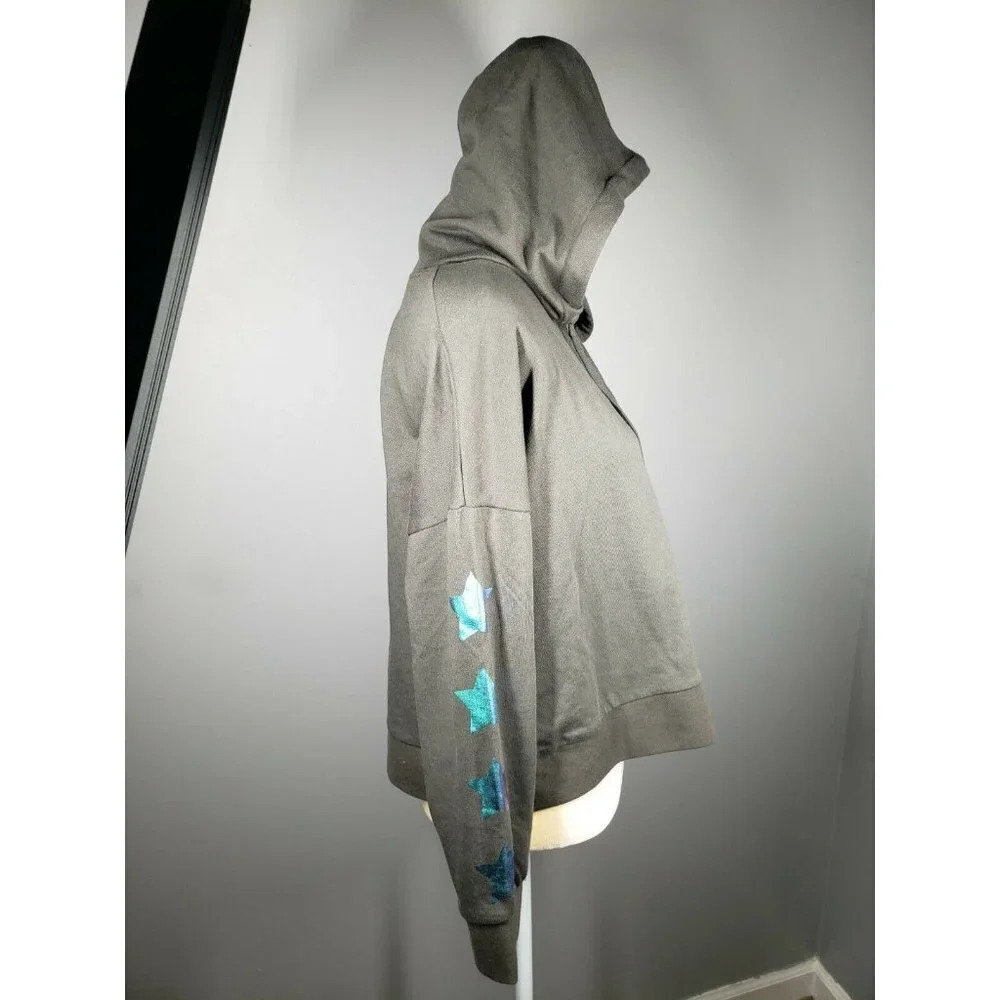Ivory Ella Cropped Hoodie With Metallic Stars Down Sleeves Women's Size M - Picture 3 of 7